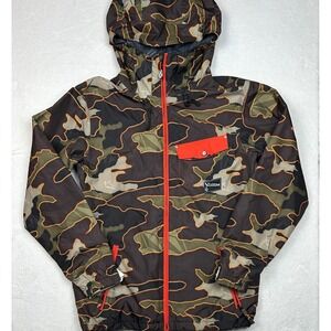 Volcom Camouflage-pattern Snowboarding Jacket Zip Up Hooded Mens Lightweight